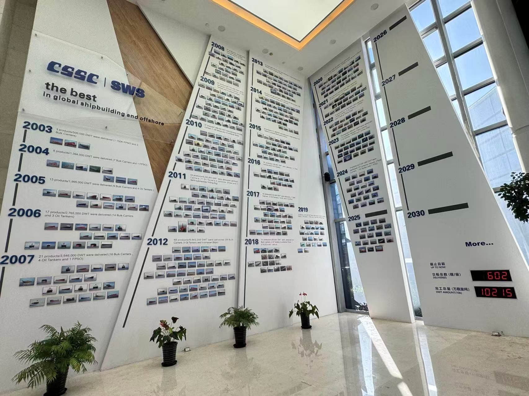 （图为中船集团外高桥造船的展示墙。摄影/黄思瑜）